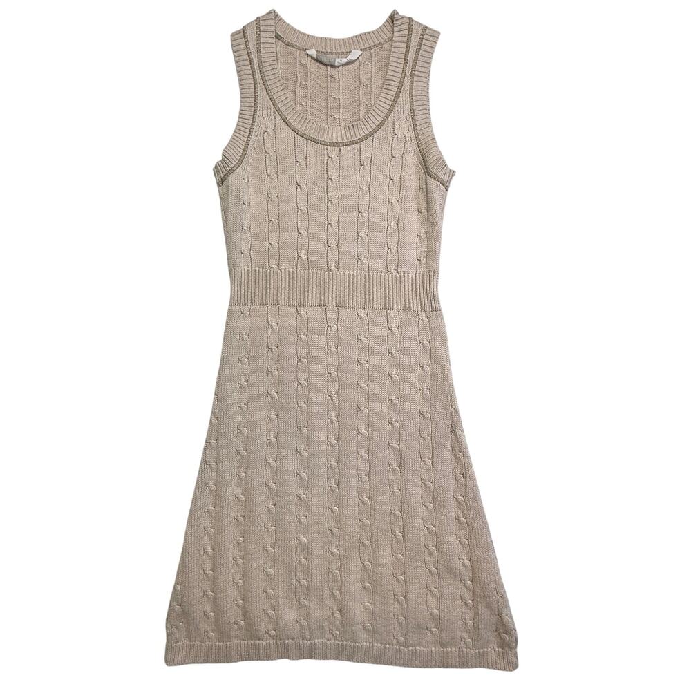 Athleta Cable Knit Sleeveless Midi Dress in Beige